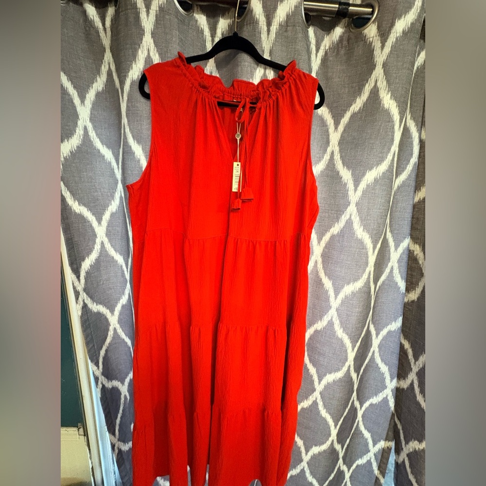 Max Studio London Papaya Red Tiered Sleeveless Dress – 2X